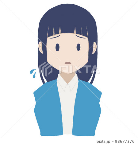 人物 シンプル 困った顔のロングヘアの女性 98677376