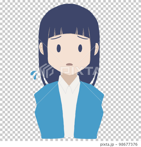 人物 シンプル 困った顔のロングヘアの女性 98677376