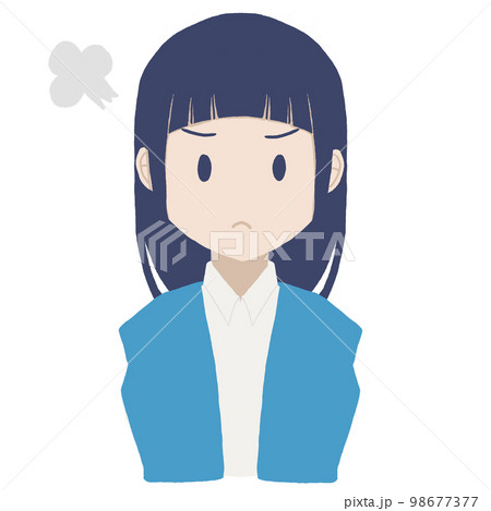 人物 シンプル 怒った顔のロングヘアの女性 98677377