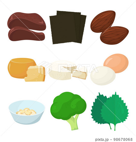 ビタミンB2を含む食品のベクターイラスト。 98678068