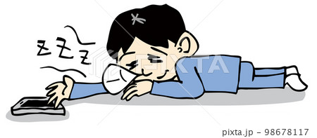 携帯電話をいじりながら寝落ちした人 携帯電話をいじりながら寝落ちした人 98678117