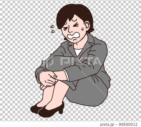 落ち込むスーツ女性（手書きカラー） 98680012
