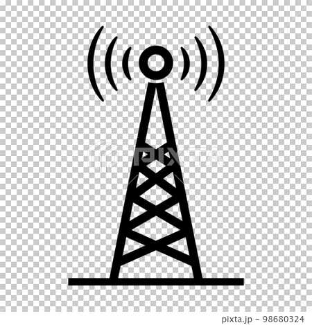 電波塔。テレビ局や携帯事業者の基地局。ベクター。 98680324