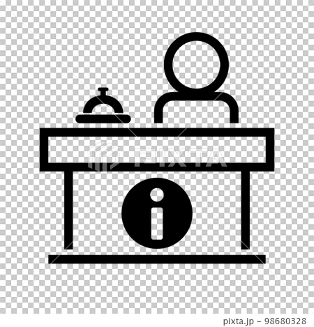 案内所アイコン。受付ベルと案内人。ベクター。 98680328