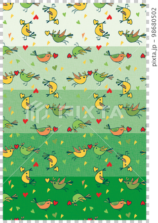 Little bird and heart pattern background green gradation 98680502