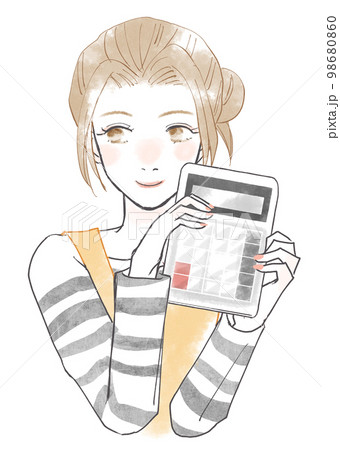 電卓を持った笑顔の女性 98680860