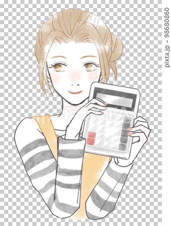 電卓を持った笑顔の女性 98680860