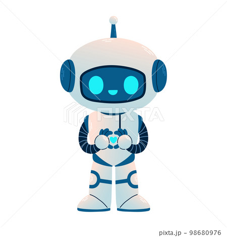 Cute Robot with heart. Cartoon Science Technology Concept Isolated Vector. Flat Cartoon Style 98680976