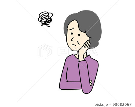 困った表情のシニア、中年女性のイラスト 困った表情のシニア、中年女性のイラスト 98682067