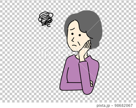 困った表情のシニア、中年女性のイラスト 困った表情のシニア、中年女性のイラスト 98682067