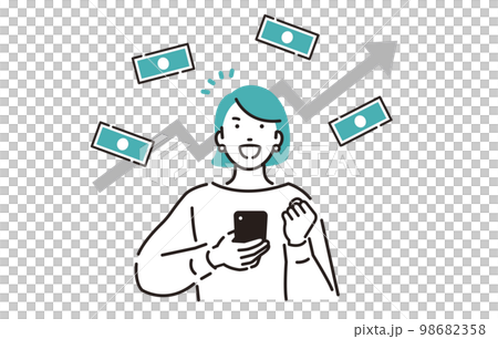 A woman who is pleased with the rise in stocks 98682358
