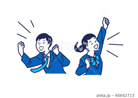 ガッツポーズをして応援する制服の学生 98682713