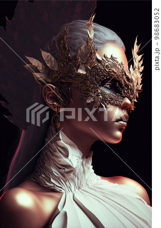 Masked woman, side view, bust shot 98683052