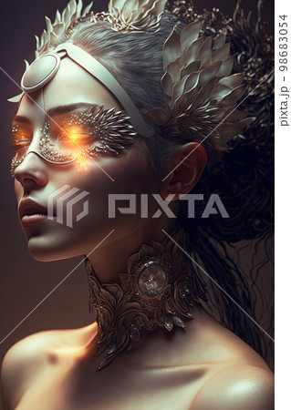 Goddess Fortuna, side view, bust shot 98683054