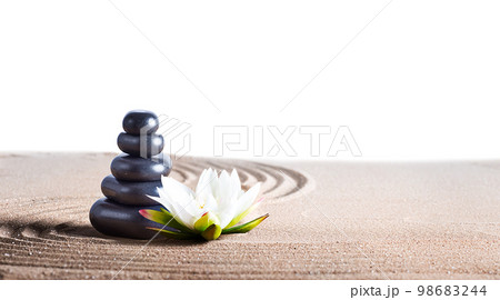 Volcanic massage stones on the sand. relaxation concept Volcanic massage stones on the sand. relaxation concept 98683244