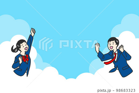 青空を背景にガッツポーズをする制服の学生 青空を背景にガッツポーズをする制服の学生 98683323
