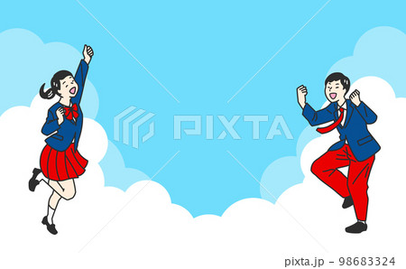 青空を背景にガッツポーズをする制服の学生 青空を背景にガッツポーズをする制服の学生 98683324