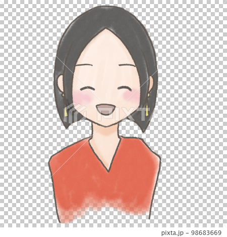 人，手繪風格，微笑的鮑勃剪裁女人 98683669
