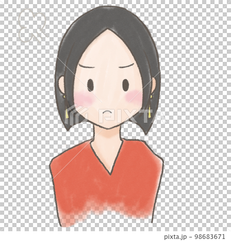 人物，手繪風格，臉色憤怒的鮑勃剪裁女人 98683671