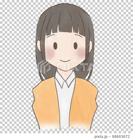 人，手繪風格，微笑的長發女人 98683672