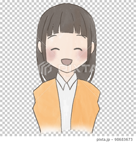 人，手繪風格，微笑的長發女人 98683673