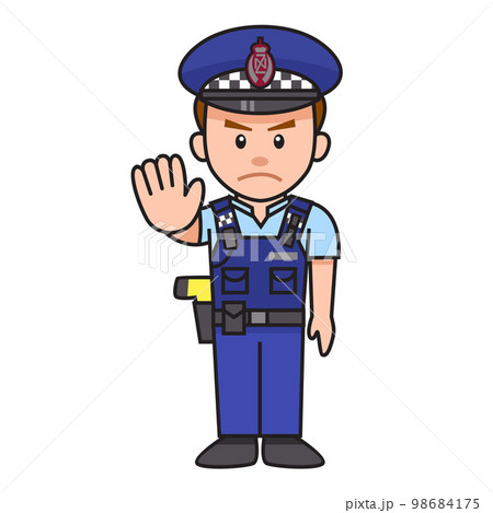 Cute cartoon New Zealand police doing a hand stop sign 98684175