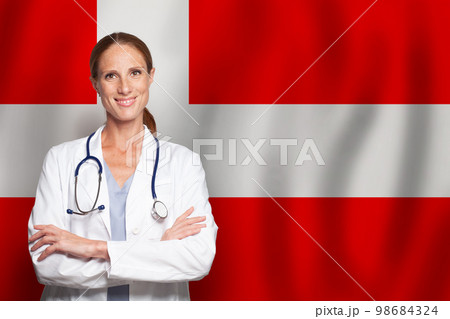 Danish general practitioner doctor gp on the flag of Denmark Danish general practitioner doctor gp on the flag of Denmark 98684324
