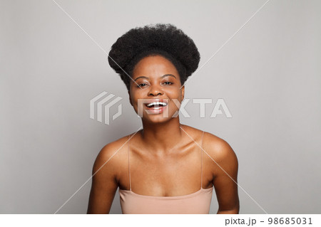 Nice happy woman laughing on white background 98685031