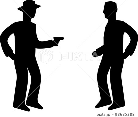 銃を突き付けられて怖がる男性のシルエット 98685288