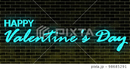 Turquoise glowing inspiration happy valentine's day on the black brick tile background. Good idea fo Feb, 14. 3d rendering. Turquoise glowing inspiration happy valentine's day on the black brick tile background. Good idea fo Feb, 14. 3d rendering. 98685291