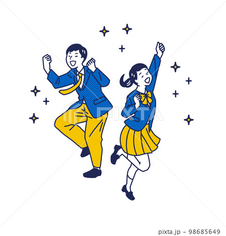 キラキラ青春を感じてガッツポーズをしている制服の学生 キラキラ青春を感じてガッツポーズをしている制服の学生 98685649