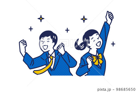 キラキラ青春を感じてガッツポーズをしている制服の学生 キラキラ青春を感じてガッツポーズをしている制服の学生 98685650