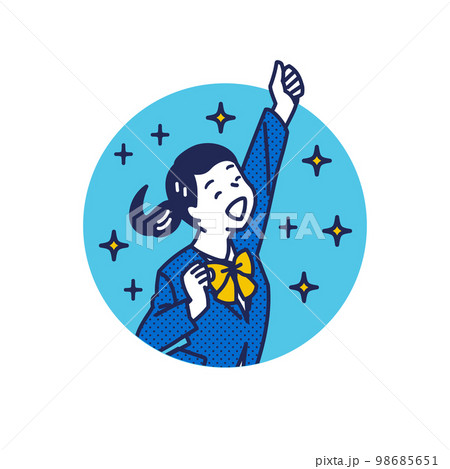 キラキラ青春を感じてガッツポーズをしている制服の学生 98685651