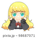 上目遣いで頬杖をつく金髪少女 98687071