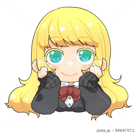 上目遣いで頬杖をつく金髪少女 98687071