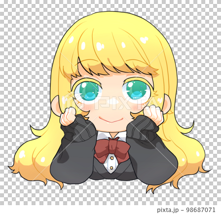 上目遣いで頬杖をつく金髪少女 98687071