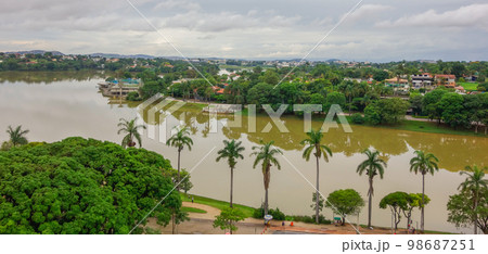 Pampulha lagoon in Belo Horizonte, Minas Gerais, Brazil. Aerial view 98687251