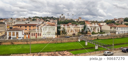 ancient architecture and facades of colonial city of Sao Joao del Rei, Minas Gerais state in Brazil 98687270