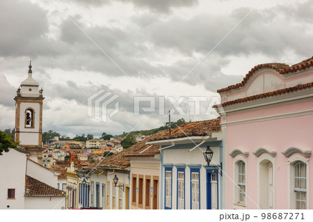 ancient architecture and facades of colonial city of Sao Joao del Rei, Minas Gerais state in Brazil 98687271
