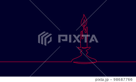 One line continuous lightning candle symbol concept. Silhouette of burning memorial ceremony church tradition. Digital white single line sketch drawing vector illustration 98687766