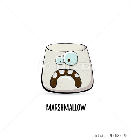 funny cartoon cute marshmallow character isolated on white background. My name is marshmallow vector concept. vector summer funky marshmallow food character funny cartoon cute marshmallow character isolated on white background. My name is marshmallow vector concept. vector summer funky marshmallow food character 98688190