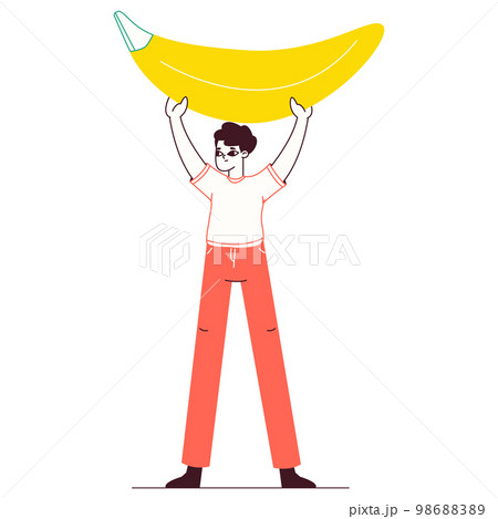 Tiny man carrying banana. Male character with...のイラスト素材 [98688389] - PIXTA