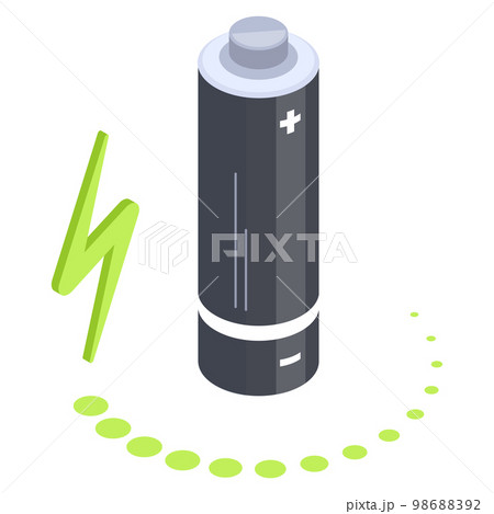 Isometric charged battery. Alkaline accumulator with green power indicator flat vector illustration on white background 98688392