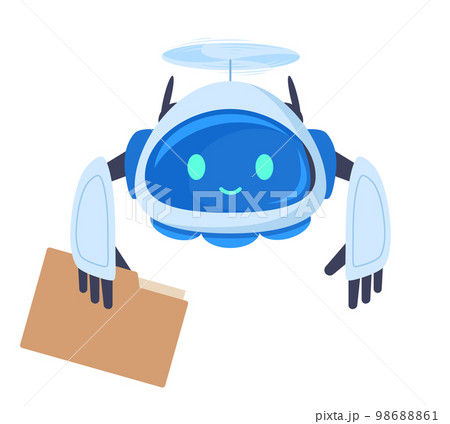 Cartoon aerial drone. Flying robot quadcopter carrying letter isolated flat vector illustration on white background 98688861