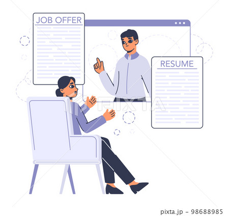 Headhunting agency manager selects job candidates. HR recruitment process, job seekers resume flat vector illustration on white background 98688985