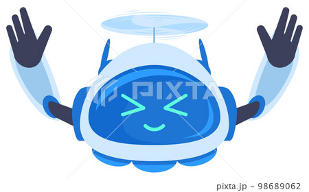 Cartoon aerial drone. Cute cheerful robot quadcopter, modern flying drone with propellers isolated flat vector illustration on white background 98689062