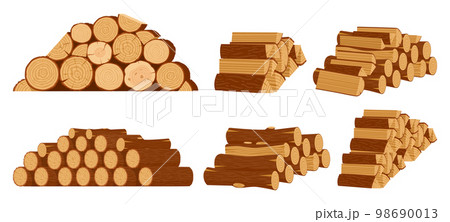 Cartoon firewood piles, wooden logs and stacked bonfire firewoods. Lumber bonfire twigs, wood industry materials vector symbols illustration set. Bonfire wooden logs Cartoon firewood piles, wooden logs and stacked bonfire firewoods. Lumber bonfire twigs, wood industry materials vector symbols illustration set. Bonfire wooden logs 98690013