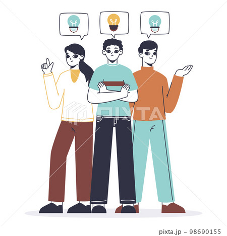 People searching good idea, great ideas generating. Flat business people search creative brilliant ideas, light bulb metaphor symbols illustration. Great idea generating concept People searching good idea, great ideas generating. Flat business people search creative brilliant ideas, light bulb metaphor symbols illustration. Great idea generating concept 98690155