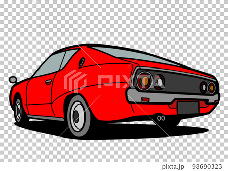 懐かしめ国産スポーツクーペ　リアビュー　赤色系　自動車イラスト 98690323
