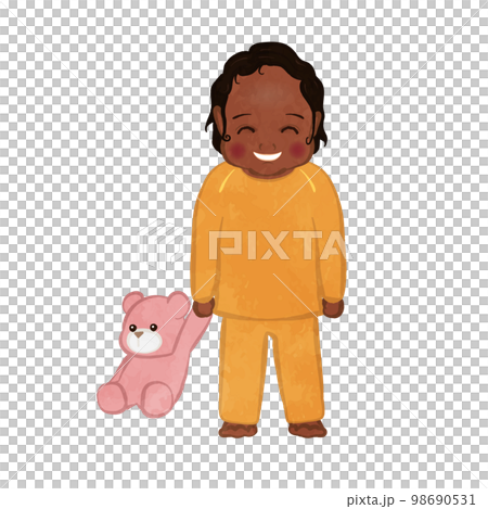 Girl in pajamas with a stuffed animal 04 98690531